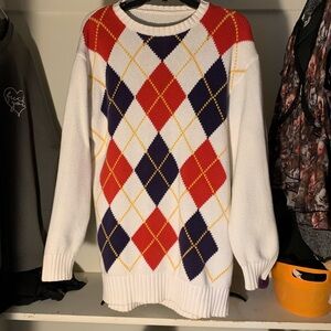 White oversized checkered sweater